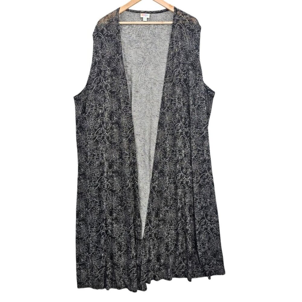 Lularoe Womens Plus‎ Size 2X Floral Joy Longline Sleeveless Cardigan